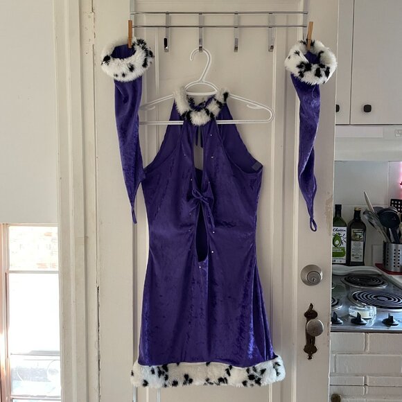 1990s Vintage Purple Stretch Velvet Clubbing Mini Dress - Picture 7 of 7